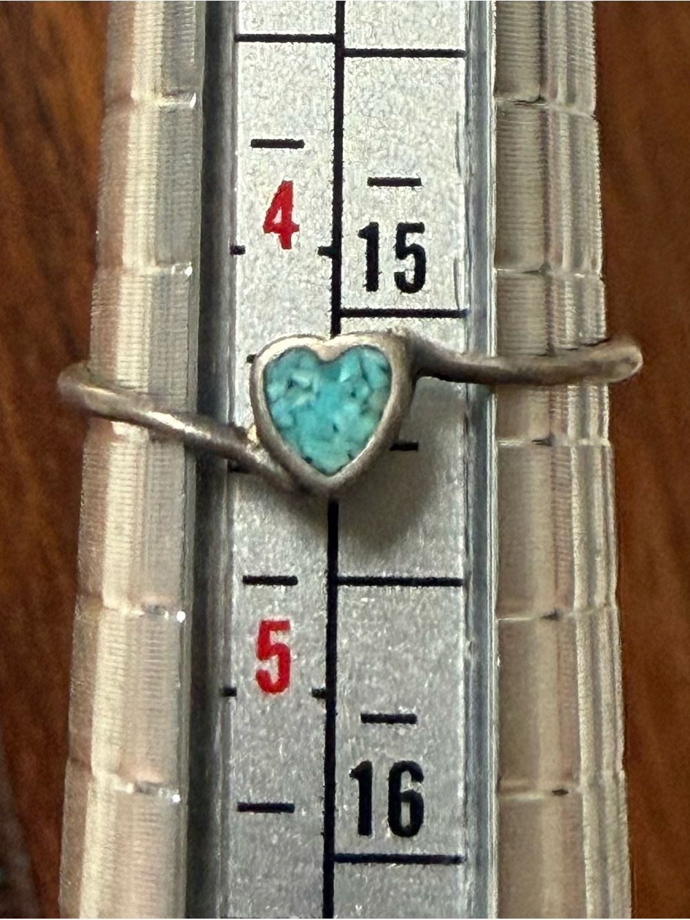 Vintage Crushed Turquoise Small Delicate Heart Ring Sterling Silver Dainty Inlay
